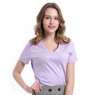 High Quality Crew Neck V-neck Women Blank T-shirt Short Sleeve 100% Cotton Custom Private Label