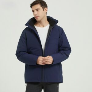 High end business outdoor down jacket 90 white duck down non removable down jacket navy blue